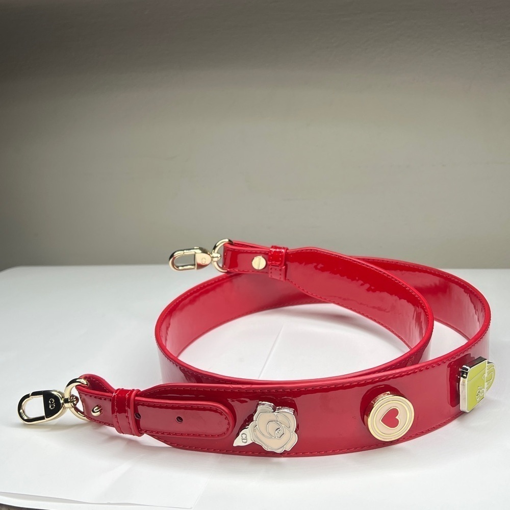 Christian Dior My ABCDior Lady Dior Red Patent Bag Strap With Three Charms